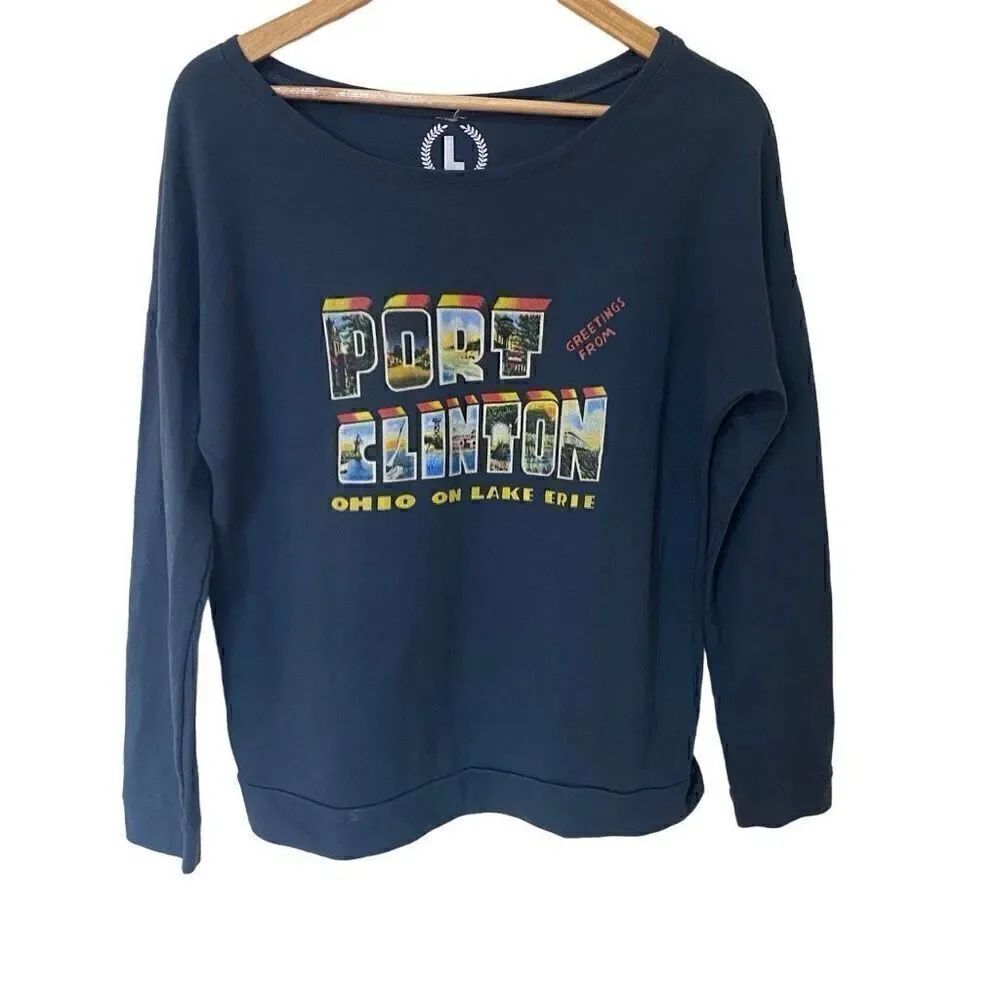 Teepublic large off shoulder blue sweatshirt port Clinton